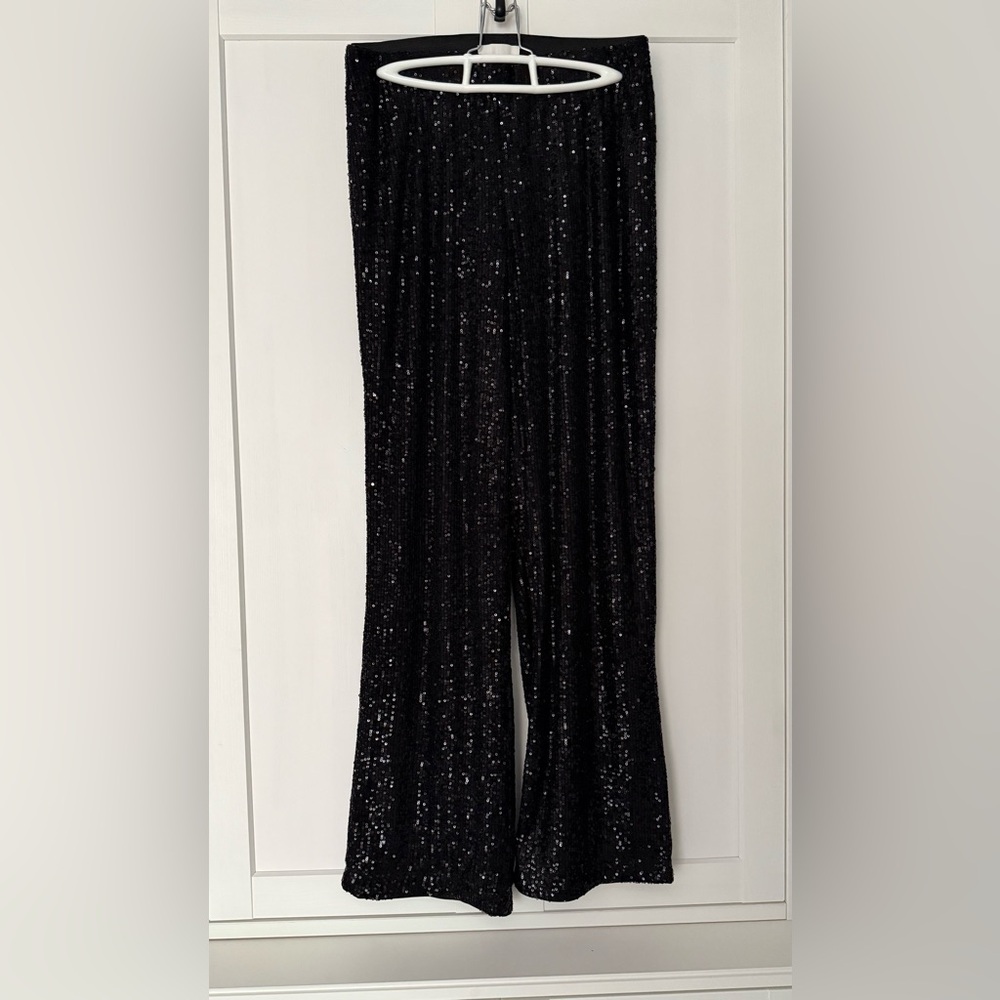 H&M Black Sequin Wide Leg Pants